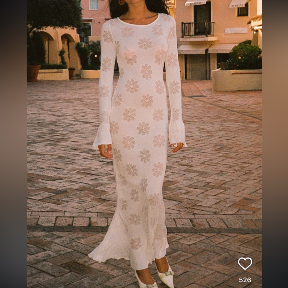 Asta resort White Floral Lace Long Sleeve Maxi Dress by